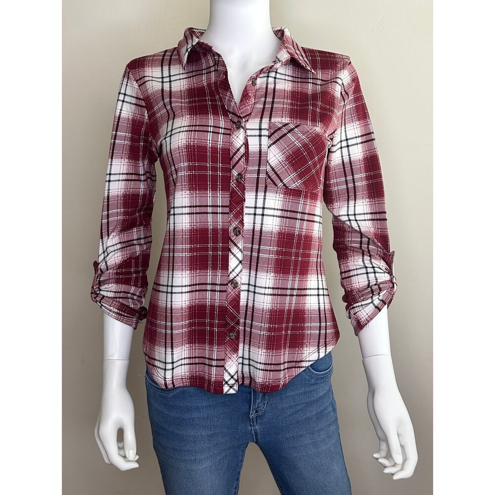 No Comment Linear Plaid Long Sleeve‎ Top Plaid Casual Women Small GUC